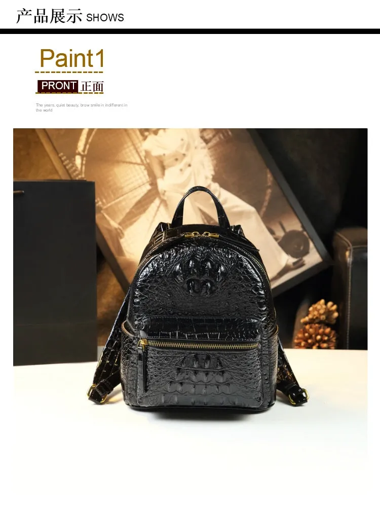 Genuine Leather Crocodile Pattern Women Luxury Casual Small Shoulder Portable Bag Travel Backpacks