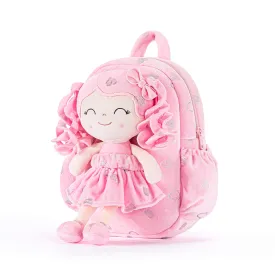 Gloveleya 11-inch Toddler Girl Backpack Plush Kindergarten Backpacks with 12-inch Curly Hair Ironing Silver Heart Doll Rose