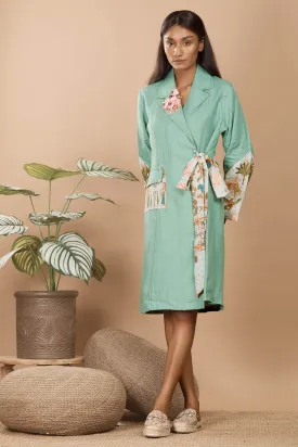 Green Linen Knot Trench Coat