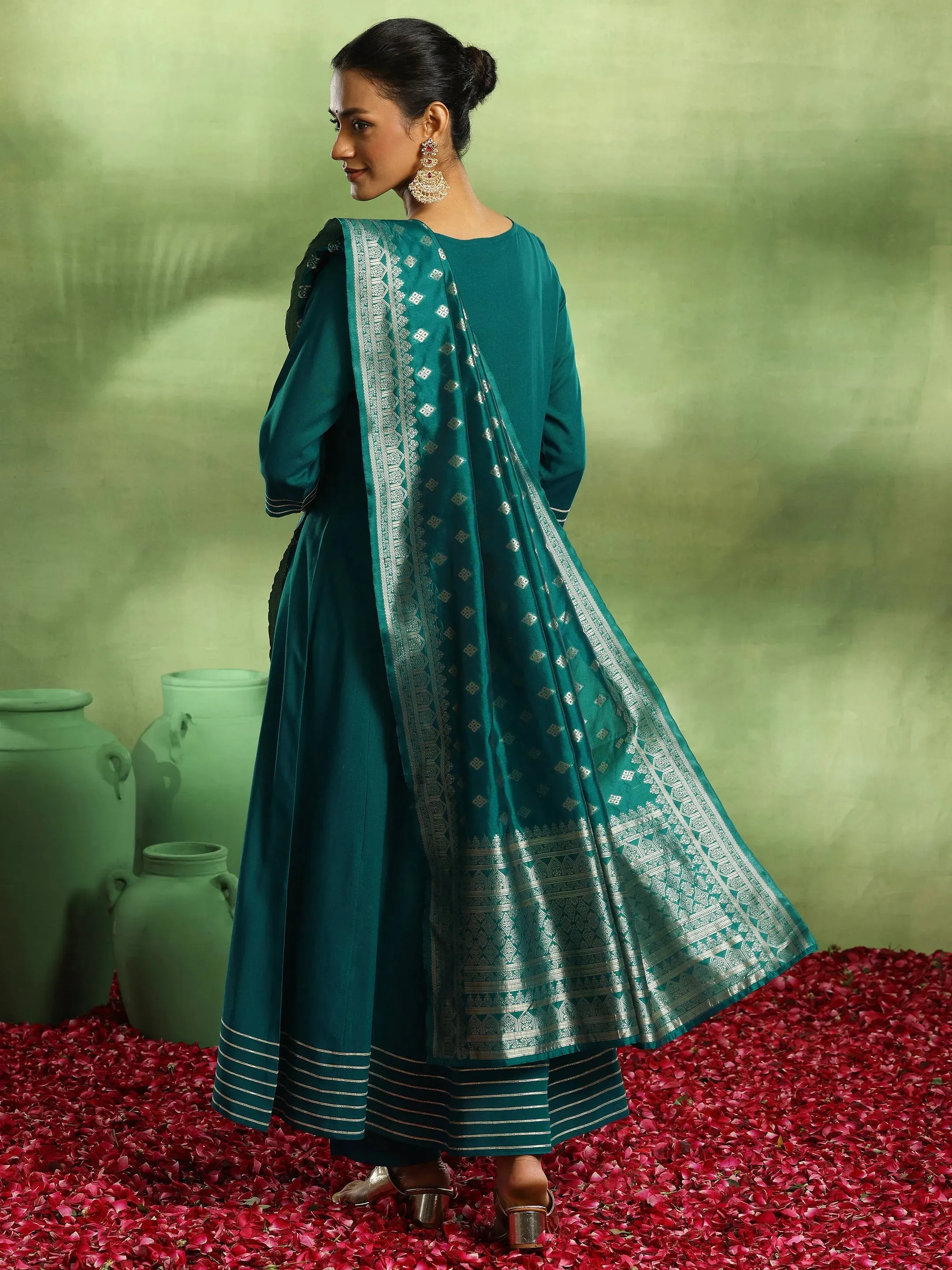 Green Yoke Design Rayon Anarkali Suit With Dupatta