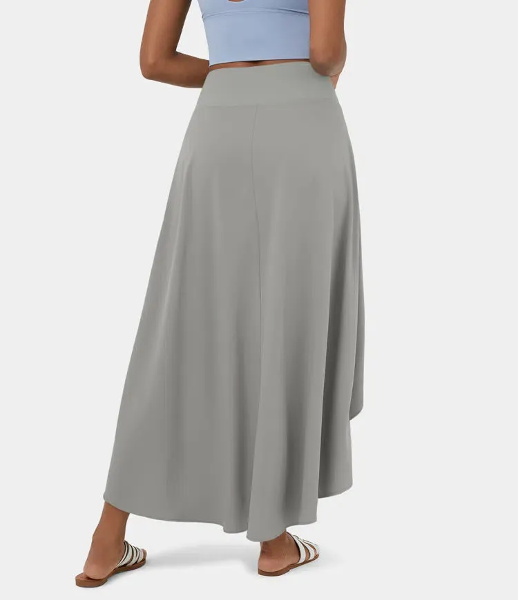 High Waisted High Low Ruffle 2-in-1 Flowy Quick Dry Casual Regular Maxi Skirt
