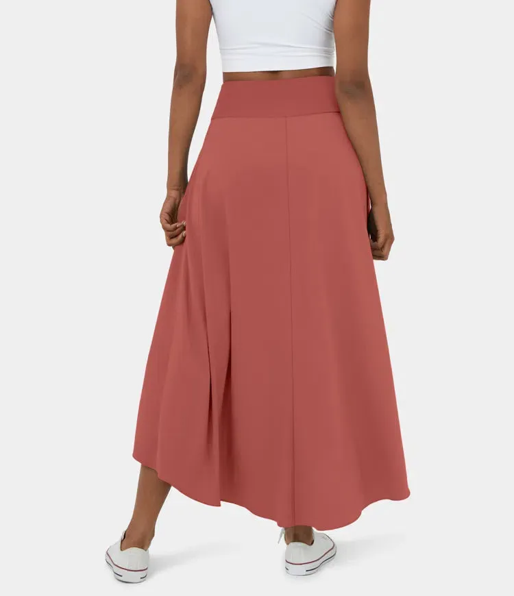 High Waisted High Low Ruffle 2-in-1 Flowy Quick Dry Casual Regular Maxi Skirt