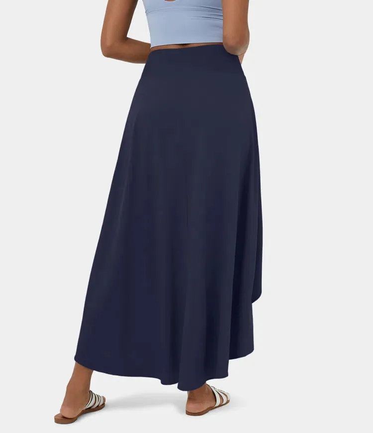 High Waisted High Low Ruffle 2-in-1 Flowy Quick Dry Casual Regular Maxi Skirt