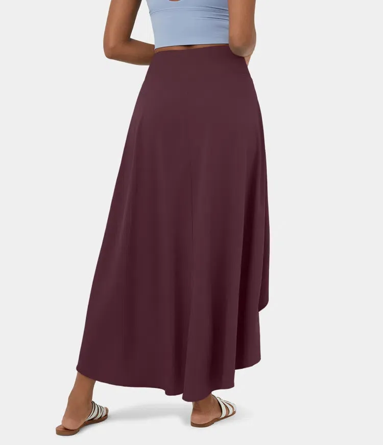 High Waisted High Low Ruffle 2-in-1 Flowy Quick Dry Casual Regular Maxi Skirt