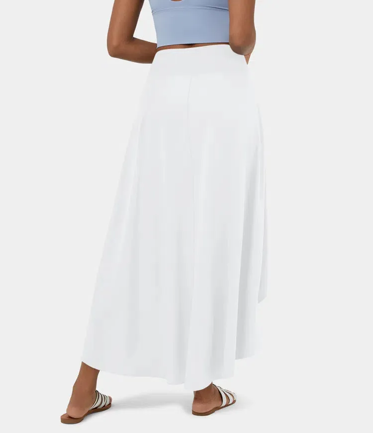 High Waisted High Low Ruffle 2-in-1 Flowy Quick Dry Casual Regular Maxi Skirt
