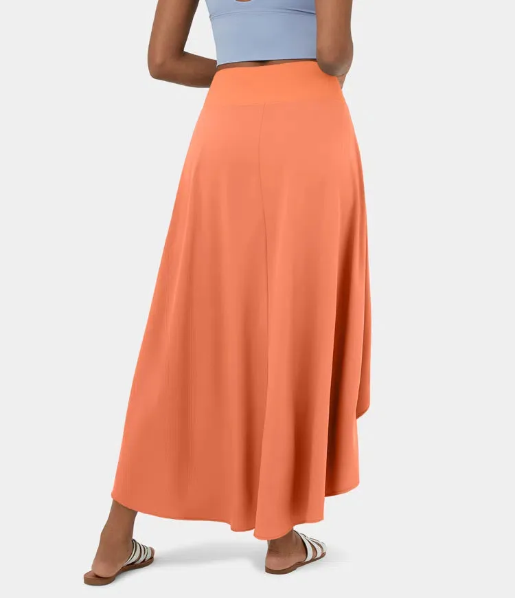 High Waisted High Low Ruffle 2-in-1 Flowy Quick Dry Casual Regular Maxi Skirt
