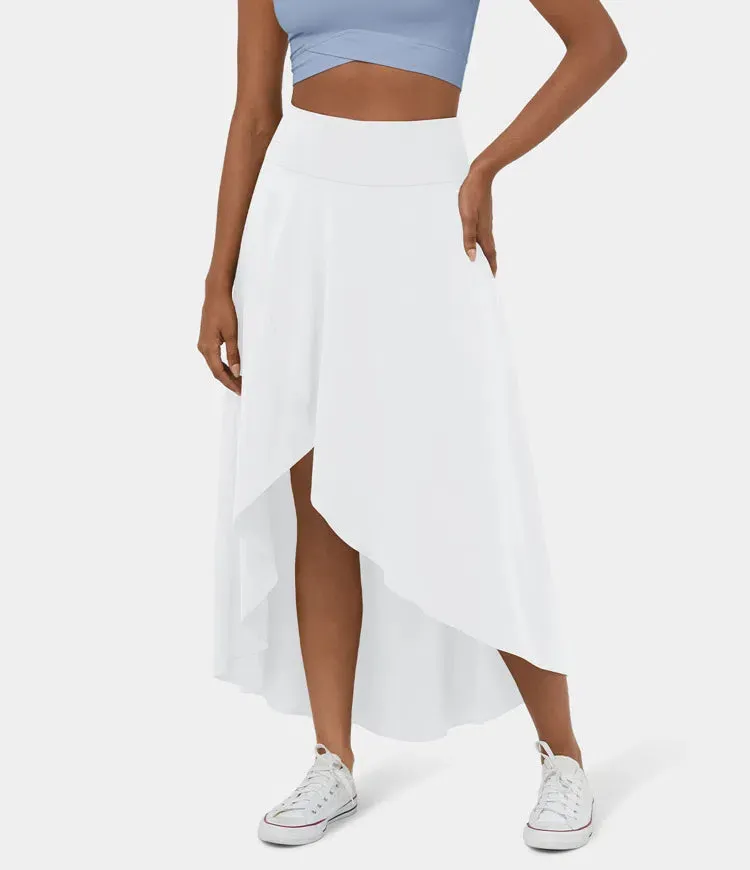 High Waisted High Low Ruffle 2-in-1 Flowy Quick Dry Casual Regular Maxi Skirt