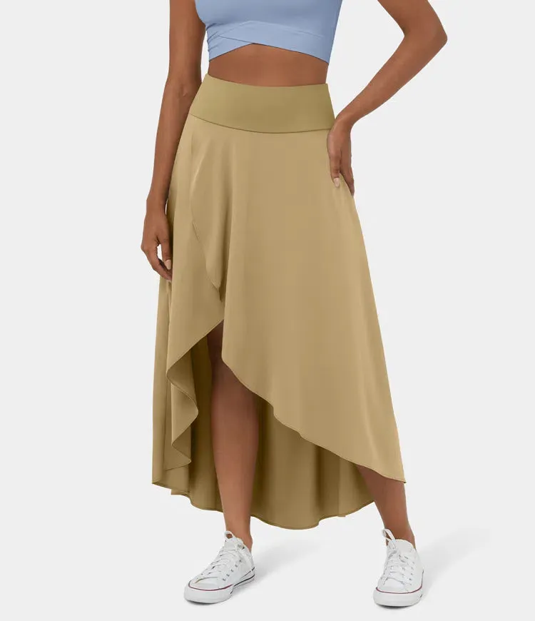 High Waisted High Low Ruffle 2-in-1 Flowy Quick Dry Casual Regular Maxi Skirt