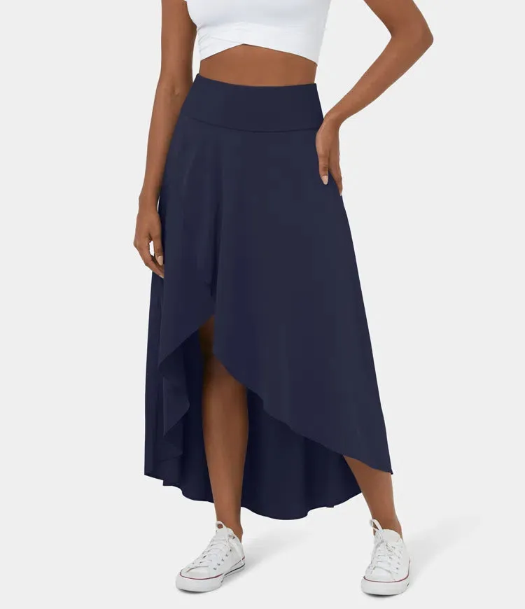 High Waisted High Low Ruffle 2-in-1 Flowy Quick Dry Casual Regular Maxi Skirt