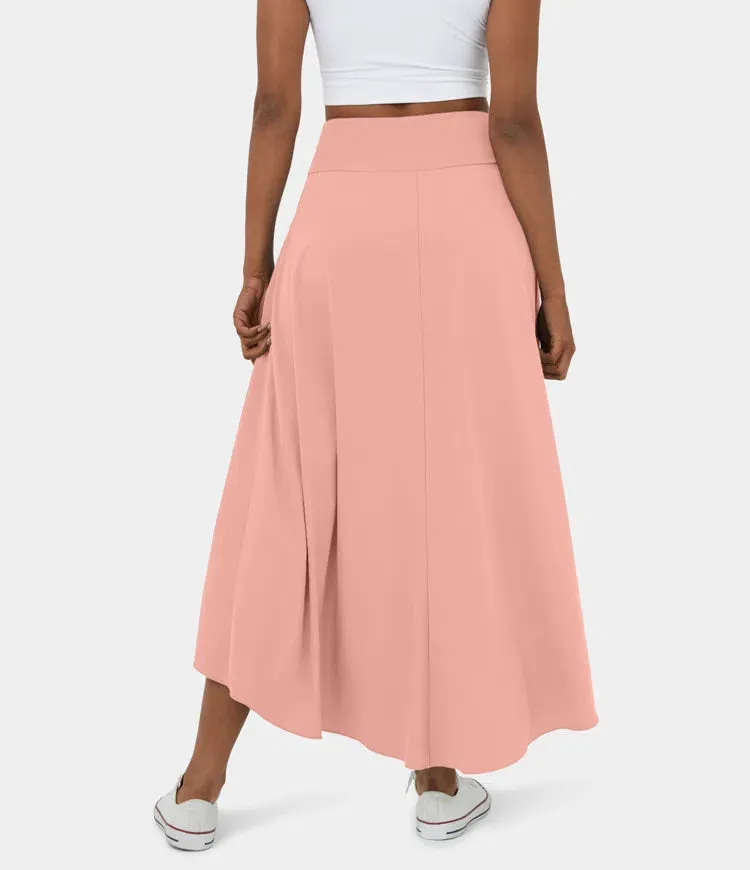 High Waisted High Low Ruffle 2-in-1 Flowy Quick Dry Casual Regular Maxi Skirt