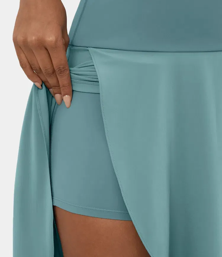 High Waisted High Low Ruffle 2-in-1 Flowy Quick Dry Casual Regular Maxi Skirt