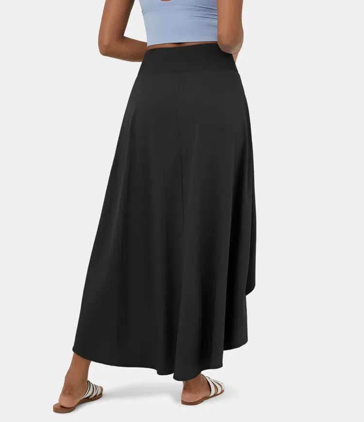 High Waisted High Low Ruffle 2-in-1 Flowy Quick Dry Casual Regular Maxi Skirt