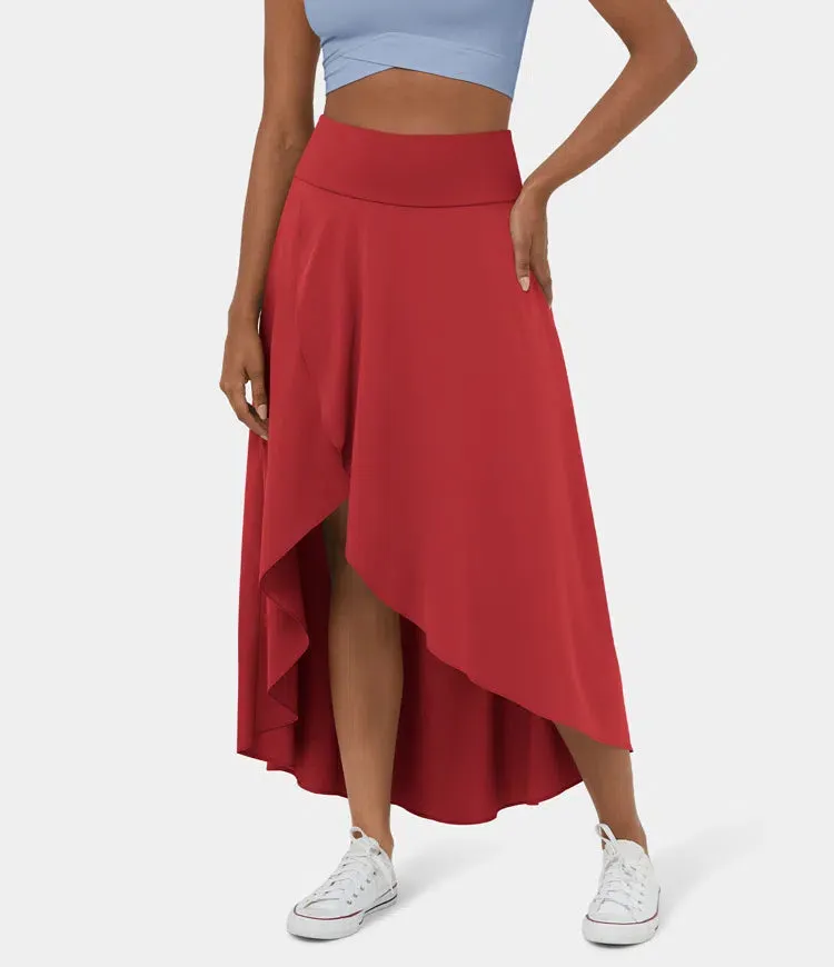 High Waisted High Low Ruffle 2-in-1 Flowy Quick Dry Casual Regular Maxi Skirt