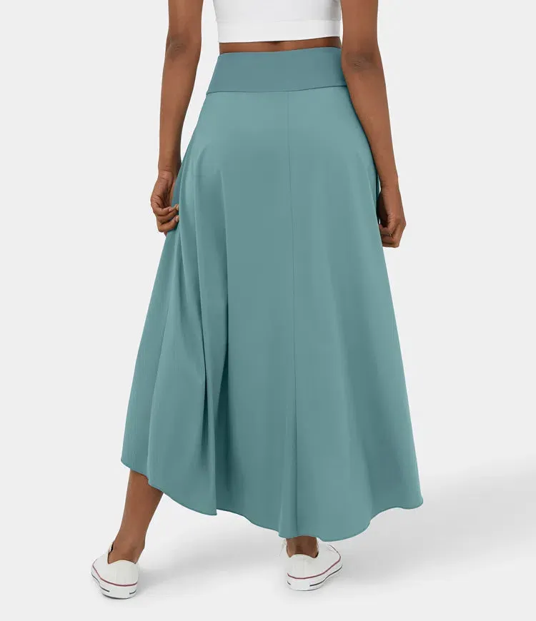High Waisted High Low Ruffle 2-in-1 Flowy Quick Dry Casual Regular Maxi Skirt