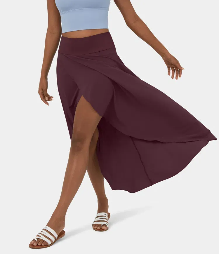 High Waisted High Low Ruffle 2-in-1 Flowy Quick Dry Casual Regular Maxi Skirt