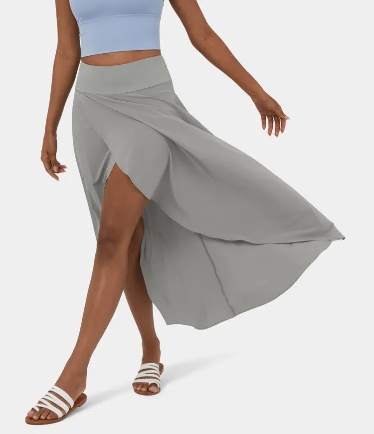 High Waisted High Low Ruffle 2-in-1 Flowy Quick Dry Casual Regular Maxi Skirt