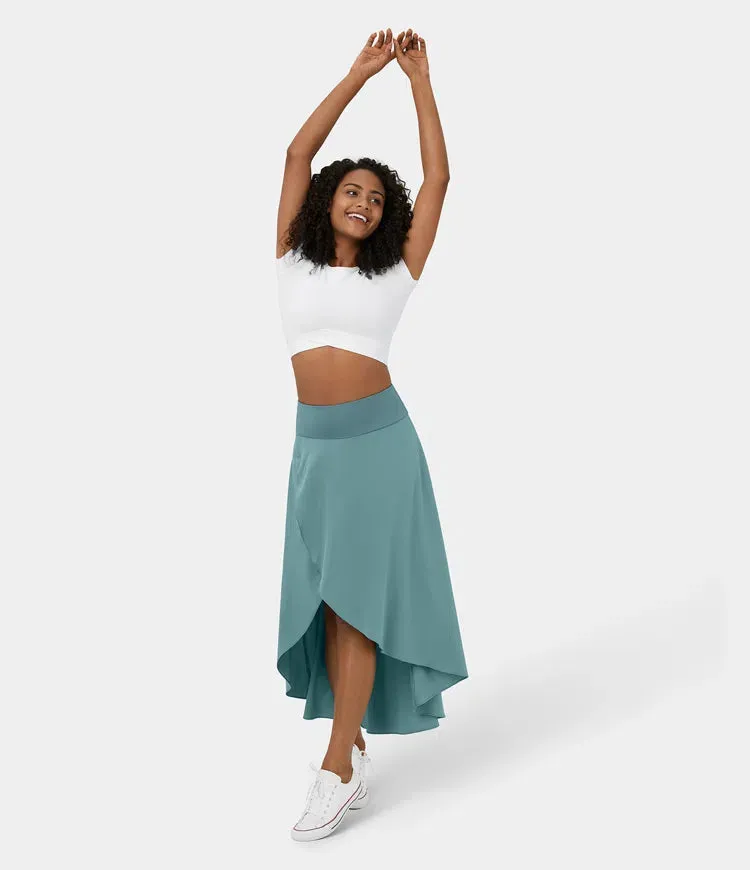 High Waisted High Low Ruffle 2-in-1 Flowy Quick Dry Casual Regular Maxi Skirt