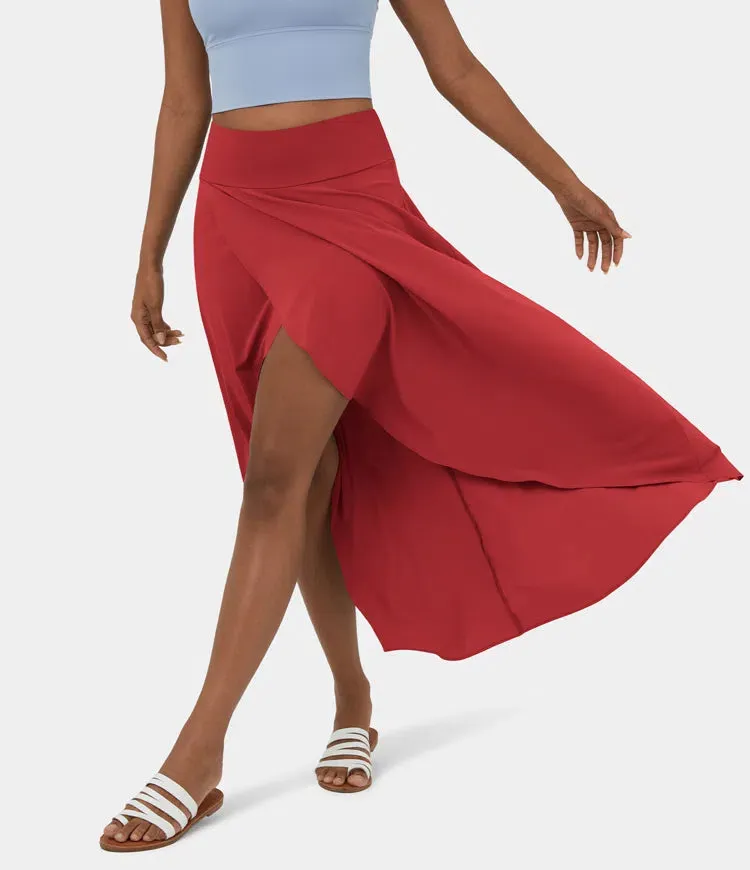 High Waisted High Low Ruffle 2-in-1 Flowy Quick Dry Casual Regular Maxi Skirt
