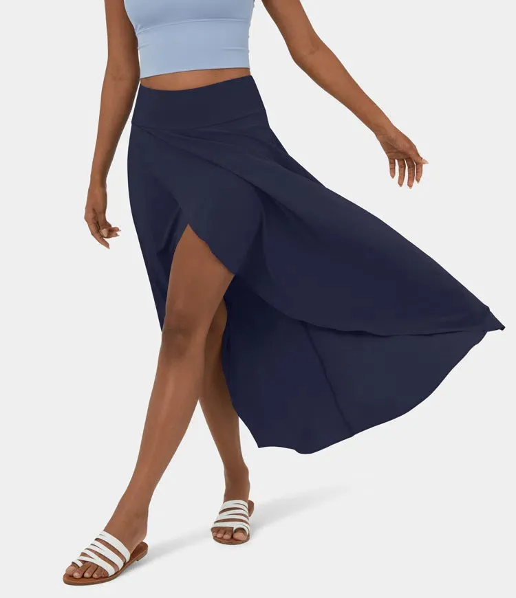 High Waisted High Low Ruffle 2-in-1 Flowy Quick Dry Casual Regular Maxi Skirt