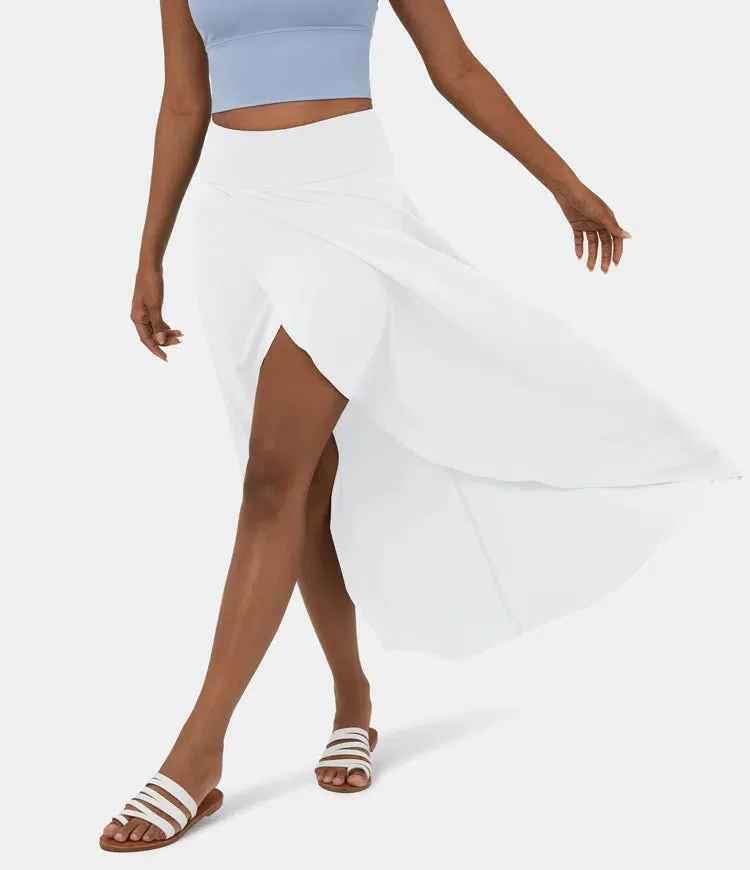 High Waisted High Low Ruffle 2-in-1 Flowy Quick Dry Casual Regular Maxi Skirt