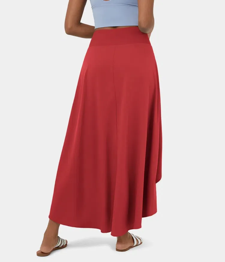 High Waisted High Low Ruffle 2-in-1 Flowy Quick Dry Casual Regular Maxi Skirt
