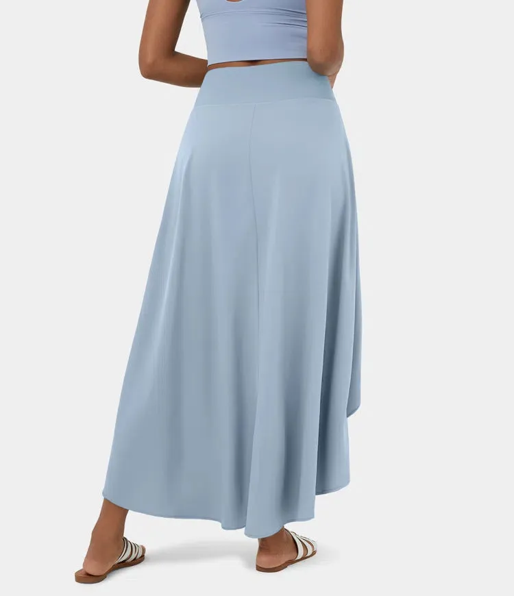 High Waisted High Low Ruffle 2-in-1 Flowy Quick Dry Casual Regular Maxi Skirt