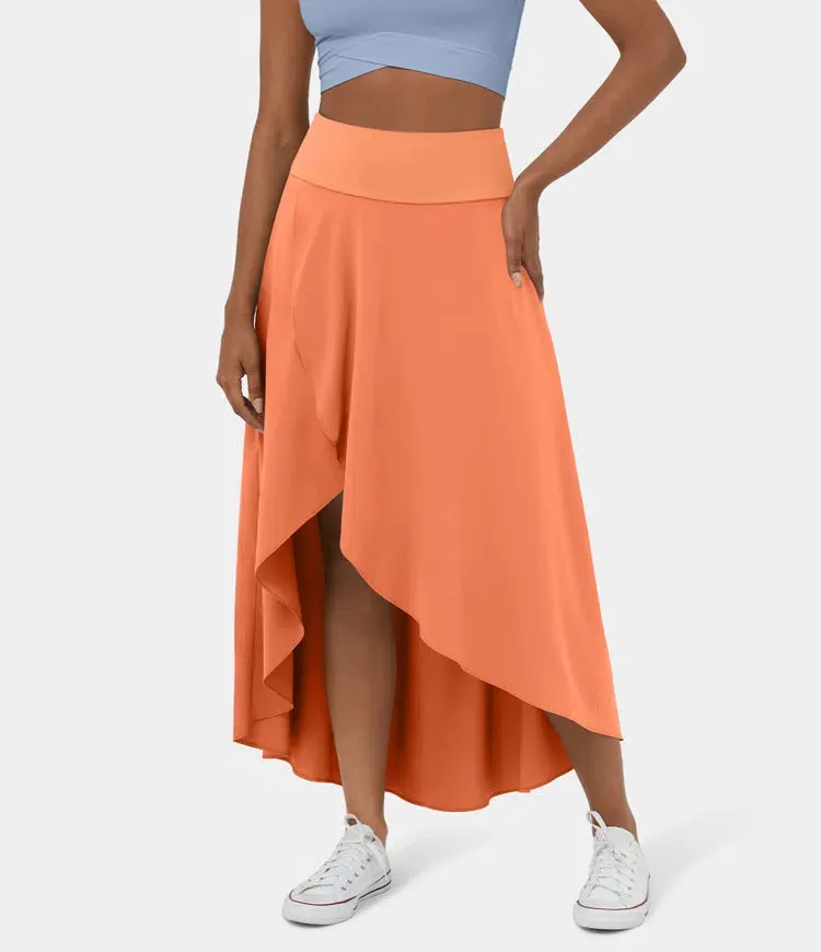 High Waisted High Low Ruffle 2-in-1 Flowy Quick Dry Casual Regular Maxi Skirt