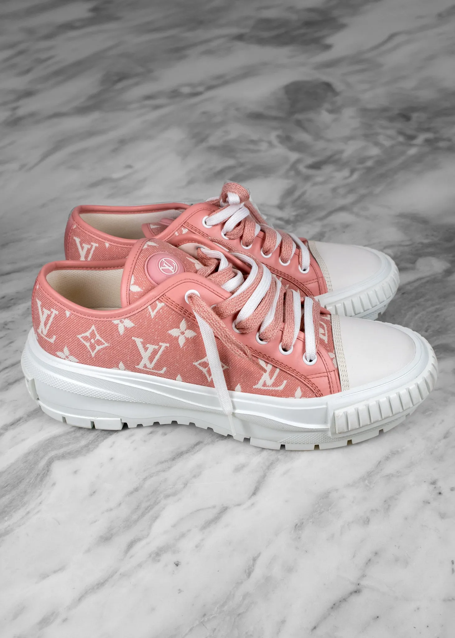 Louis Vuitton Pink Denim Monogram Squad Sneakers