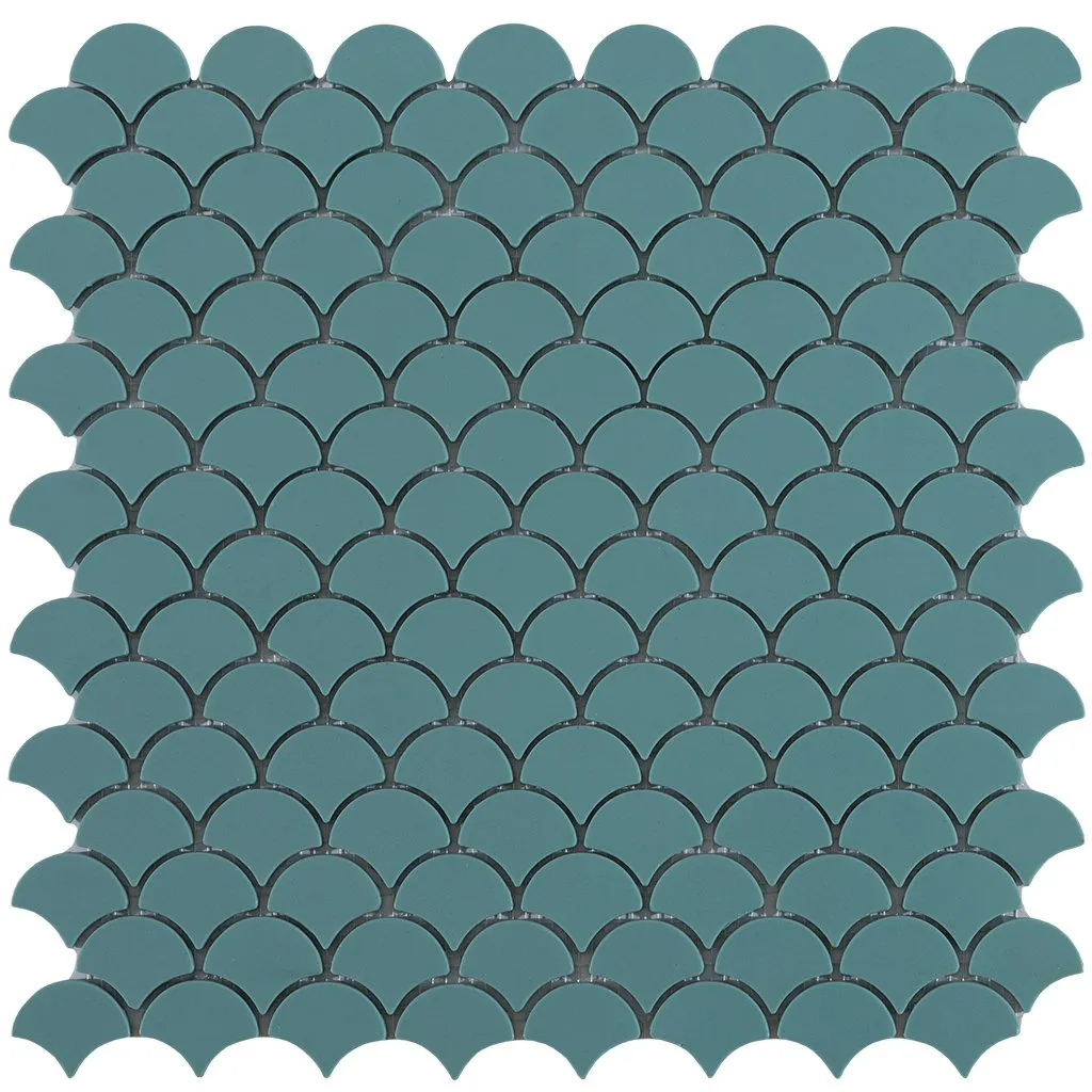 Matte Green, Fish Scale Mosaic - Glass Tile