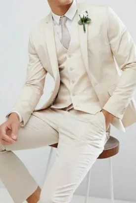Men Classic Ivory Suits 3 Pieces Slim Fit Suits, Formal Suits Party Wear Suits, Groom Wear suits, Wedding Wear Dinner Bespoke For Men Suits