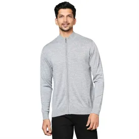 Men Grey Contemporary Fit Solid Wool Blend Band Collar Sweaters