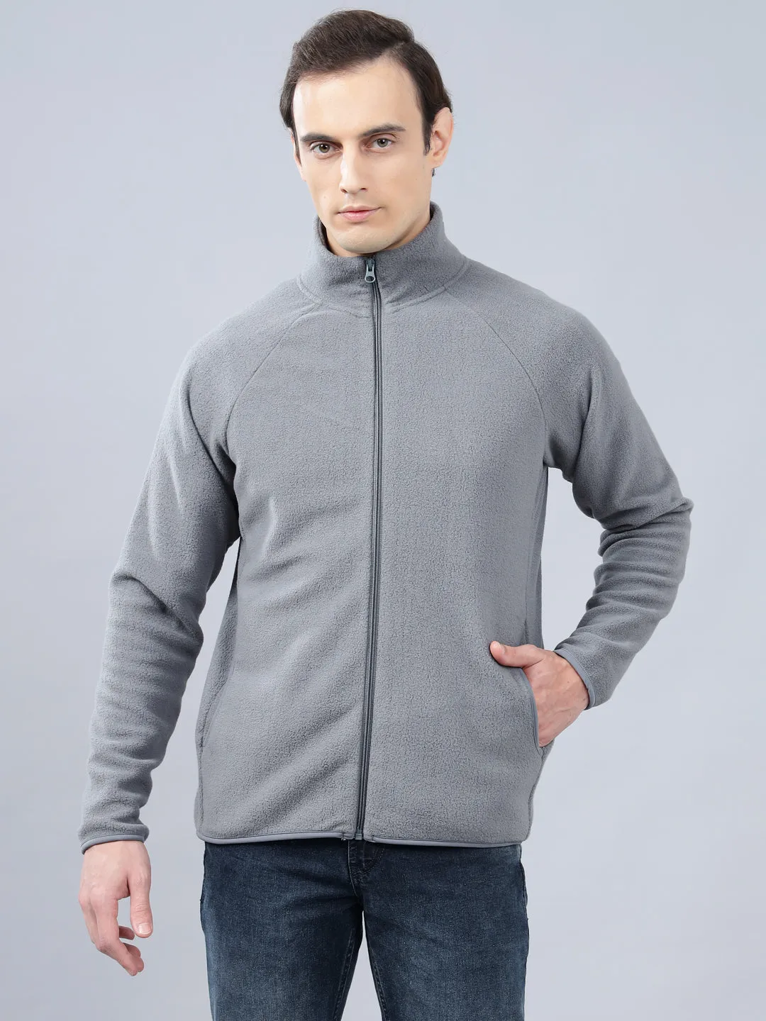 Men's Solid Grey Mock Collar Sweatshirt