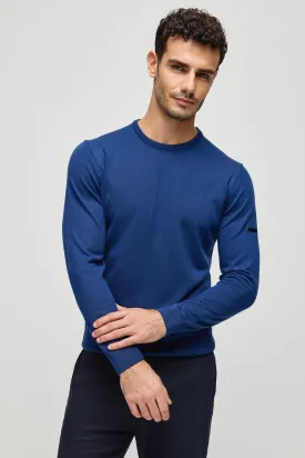 Navy Blue Silk Cashmere Utku Round Collar Long Sleeve Men's Knitwear