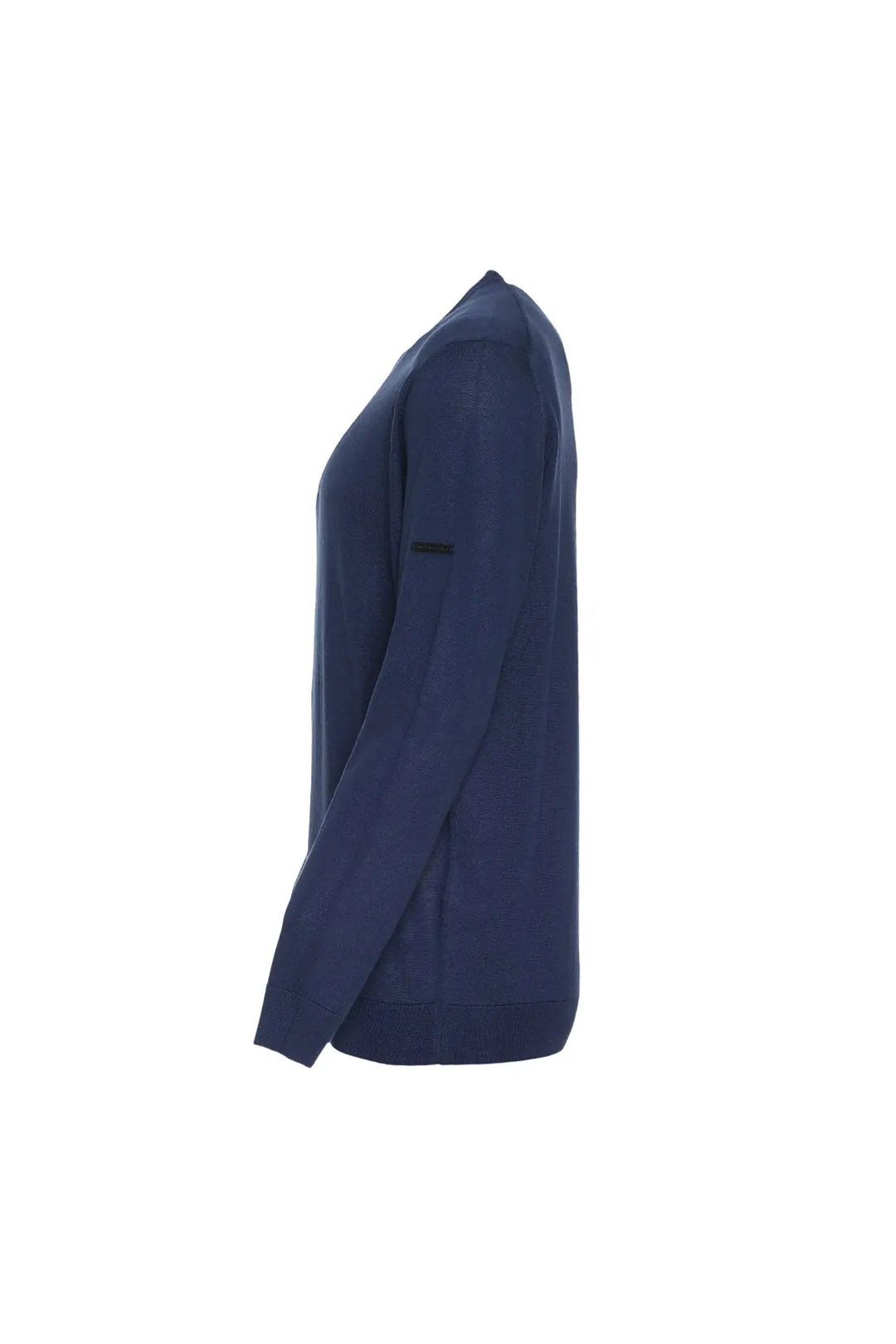 Navy Blue Silk Cashmere Utku Round Collar Long Sleeve Men's Knitwear