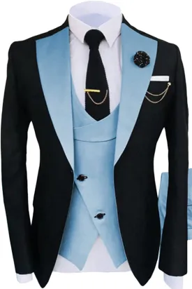 Norton Light Blue Shawl Lapel Three-Piece Stylish Prom Suit
