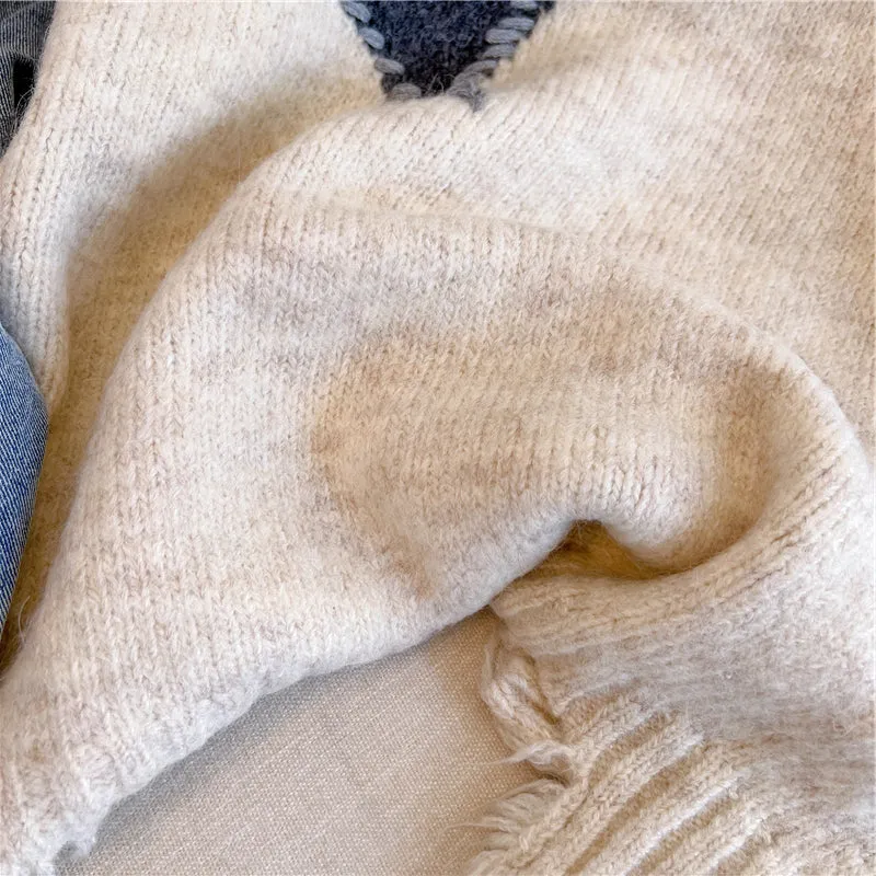 Oversized Denim Patchwork Knitwear