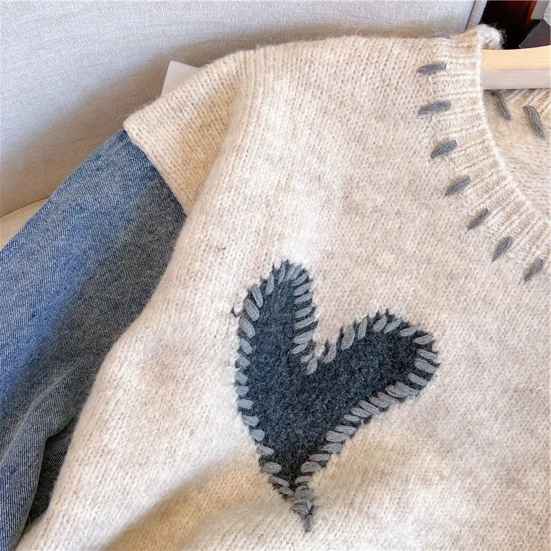 Oversized Denim Patchwork Knitwear