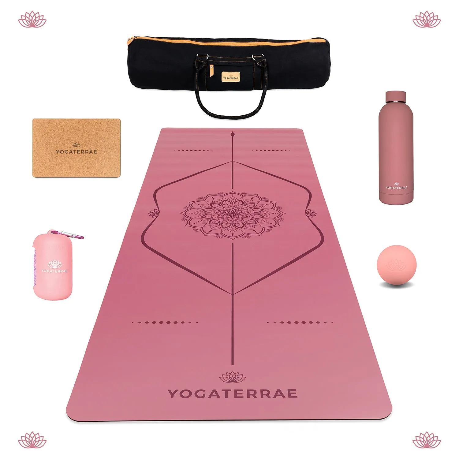 PACK TAPIS DE YOGA MANDALA BORDEAUX VINTAGE EN PU-CAOUTCHOUC NATUREL   5 ACCESSOIRES