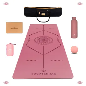 PACK TAPIS DE YOGA MANDALA BORDEAUX VINTAGE EN PU-CAOUTCHOUC NATUREL   5 ACCESSOIRES