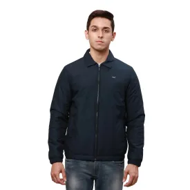 Park Avenue Men Blue Solid Polyester Full Sleeve Padded Neck Jackets