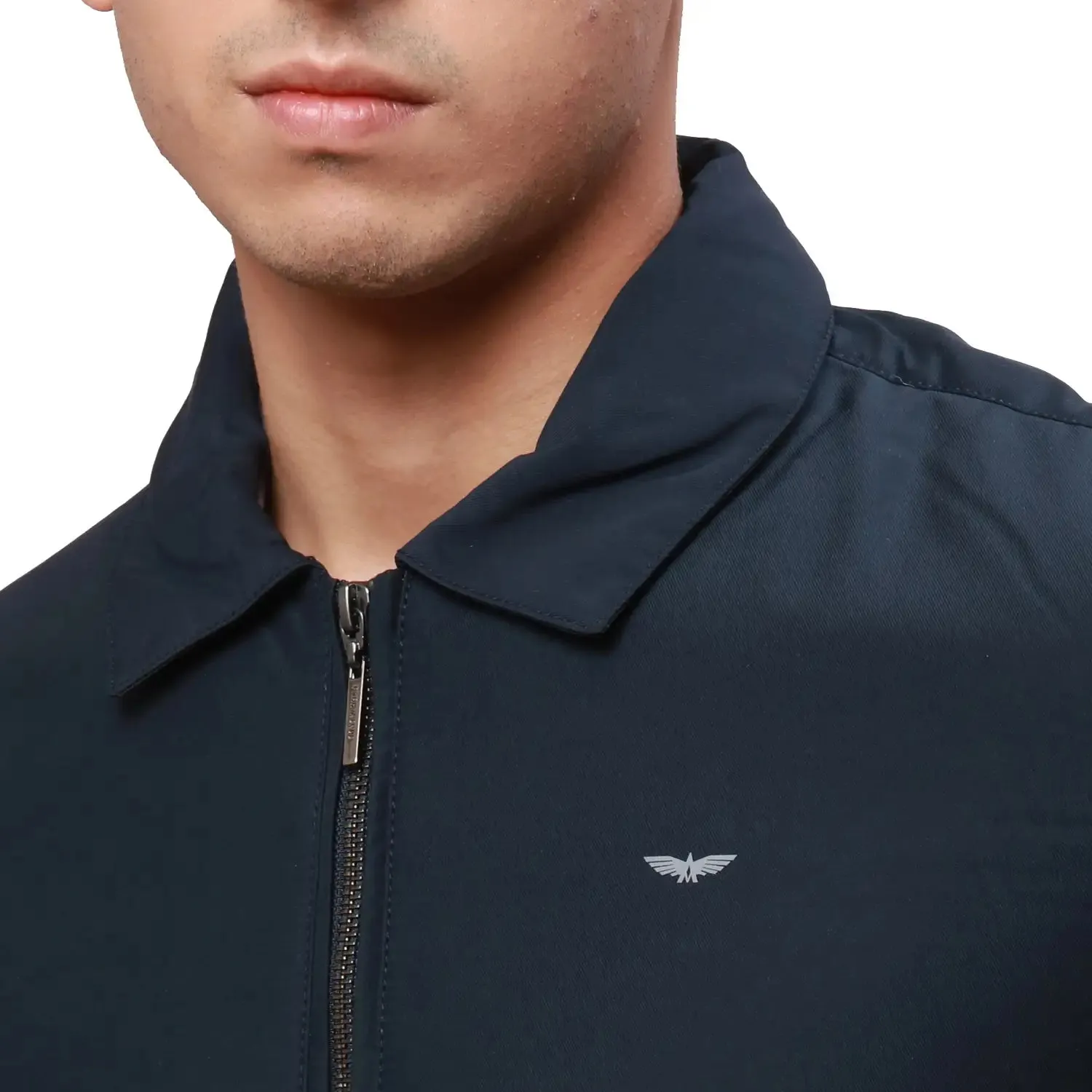 Park Avenue Men Blue Solid Polyester Full Sleeve Padded Neck Jackets