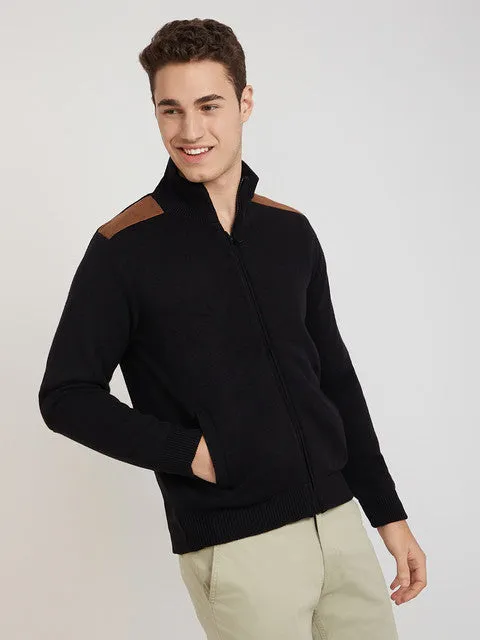 Parx Men Black Solid Acrylic Full Sleeve Jackets