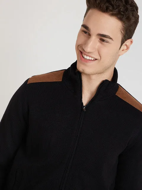 Parx Men Black Solid Acrylic Full Sleeve Jackets