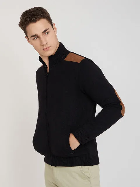 Parx Men Black Solid Acrylic Full Sleeve Jackets