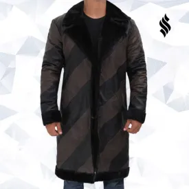 Ralph Two Tone Long Mens Shearling  Leather Trench Coat