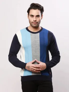 Raymond Men Blue Structure Cable Acrylic Blend Sweaters