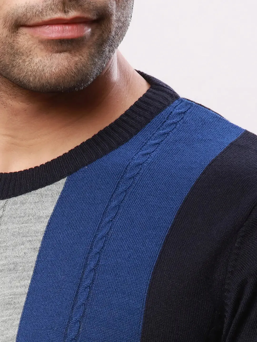 Raymond Men Blue Structure Cable Acrylic Blend Sweaters