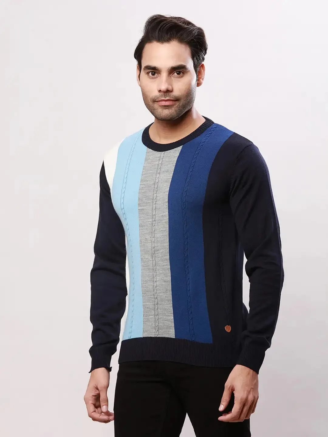 Raymond Men Blue Structure Cable Acrylic Blend Sweaters