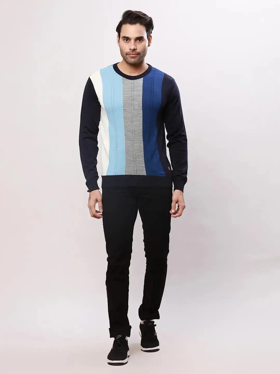 Raymond Men Blue Structure Cable Acrylic Blend Sweaters
