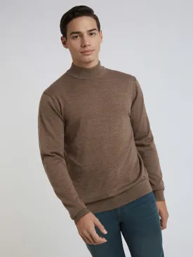 Raymond Men Brown Solid Contemporary Fit Wool Blend Sweater
